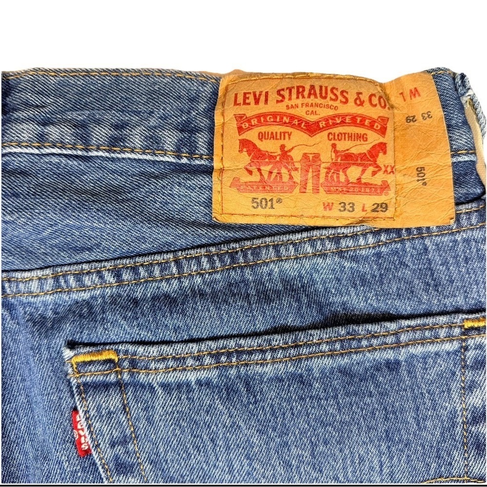 Levis 501 Original Fit Mens Blue Straight Leg Jeans W33 L29 00501-0193 - Picture 2 of 12